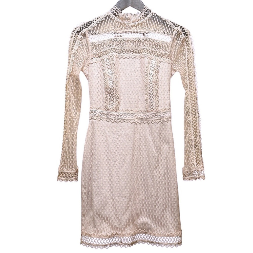BEBE Crochet Lace Long Sleeve Mini Dress‎ Size 2 Soft Pink Women's